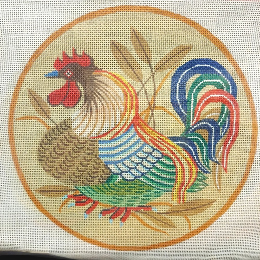 Princely Hand Painted Needlepoint Canvas Kit, 10" Round vtg Year of the Rooster
